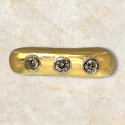 Stackable Yellow Gold Band with Triple Diamond Accents