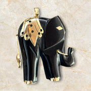 Vintage Onyx and Gold Elephant Pendant