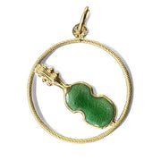 Ornate 14K Gold Guitar Pendant with Rich Green Enamel