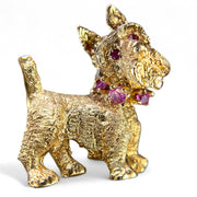 Elegant Gold Terrier Pendant-Brooch Ruby Collar