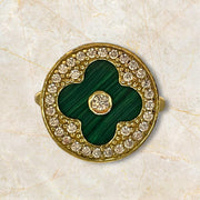 Regal clover Malachite Diamond Ring in 14K Gold