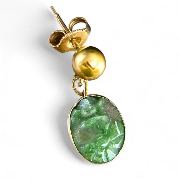 Elegant Carved Jade Gold Dangle Earrings