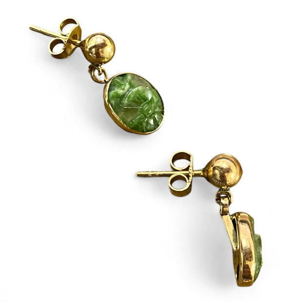 Elegant Carved Jade Gold Dangle Earrings