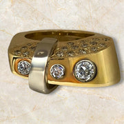 Modern 14K Yellow Gold Two Tone Ring with Diamonds and Silver Accent