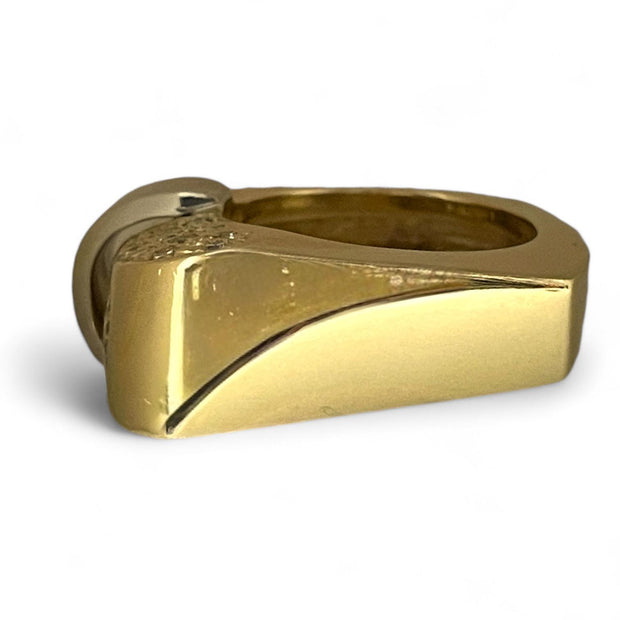 Modern 14K Yellow Gold Two Tone Ring with Diamonds and Silver Accent