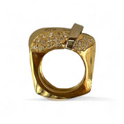 Modern 14K Yellow Gold Two Tone Ring with Diamonds and Silver Accent