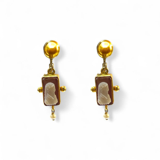 Antique 14K Yellow Gold Cameo Drop Earrings