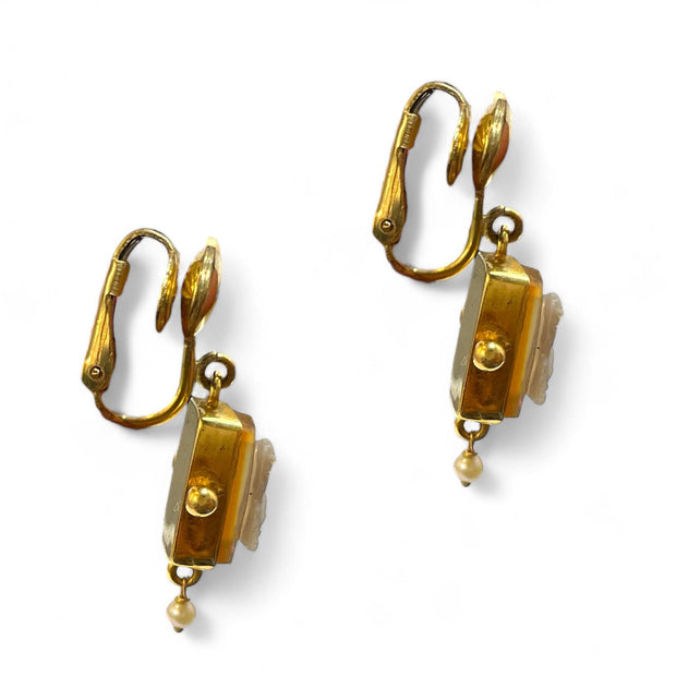 Antique 14K Yellow Gold Cameo Drop Earrings