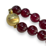 Vintage 16 inches Ruby Beaded Necklace with 14K Yellow Gold Diamond Clasp