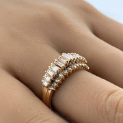 Gorgeous Natural Baguette & Rambilion 14K Solid Yellow Gold Ring