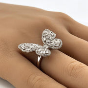 Gorgeous Large Natural Diamond Cluster Butterfly Ring 14K White Gold