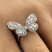 Gorgeous Large Natural Diamond Cluster Butterfly Ring 14K White Gold