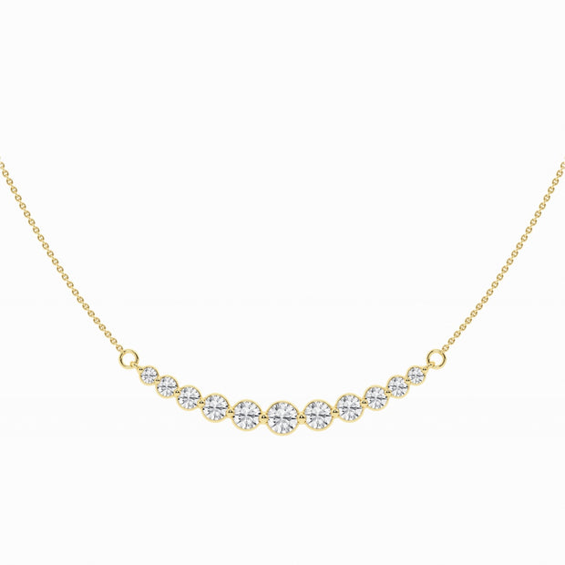 Curved Center Fashion Necklace - Round Lab Grown Diamond - 1 - 2 Total Carat Weight