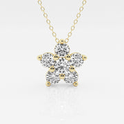 1.50 Total Carat Weight Round Lab Grown Diamond Flower Fashion Pendant with Adjustable Chain