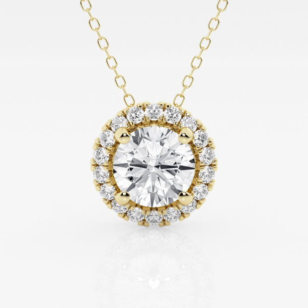 0.60- 2.32 Total Carat Weight  Round Lab Grown Diamond Halo Pendant with Adjustable Chain