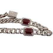 14K White Gold Diamond and Octagon Ruby Bracelet