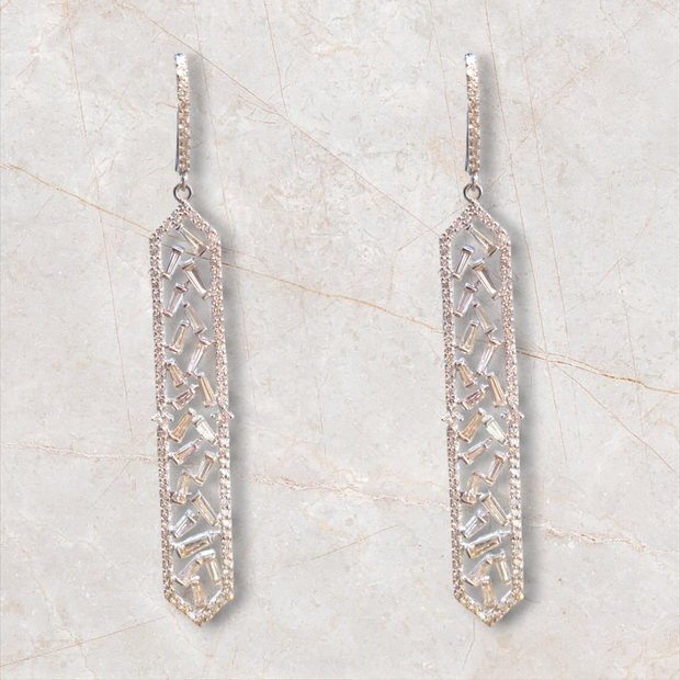 18K White Gold Diamond Long Earrings