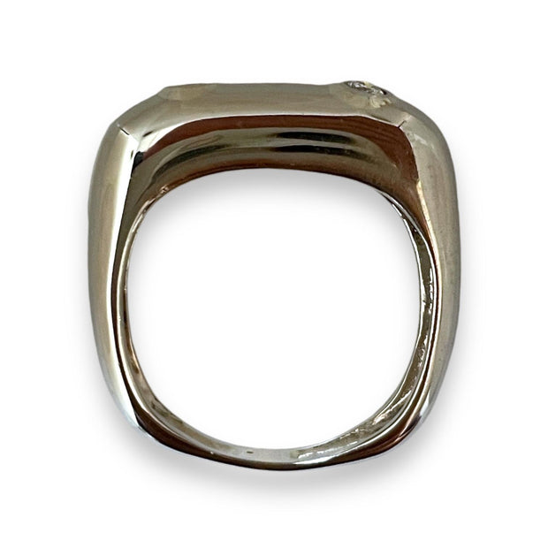 Modern Geometric White Gold Stack Ring with Corner-Set Diamonds