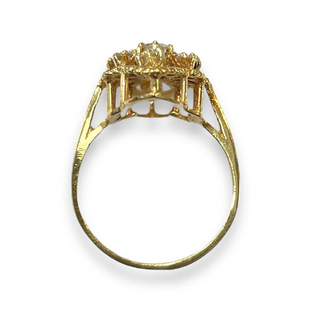 Exquisite Antique 14K Gold Marquise Ring with Diamond Floral Design