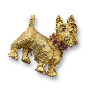 Elegant Gold Terrier Pendant-Brooch Ruby Collar