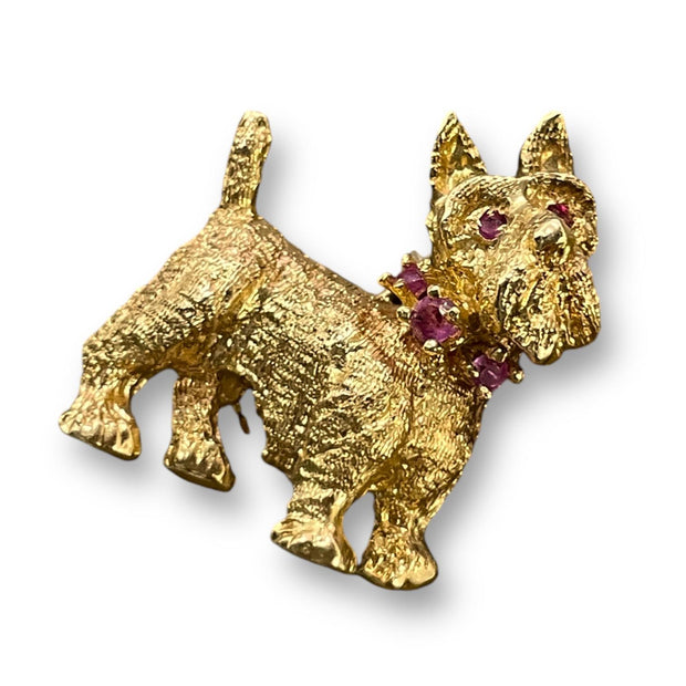 Elegant Gold Terrier Pendant-Brooch Ruby Collar