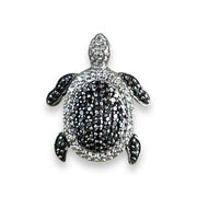 Sparkling Turtle Pendant with Black and White Diamonds