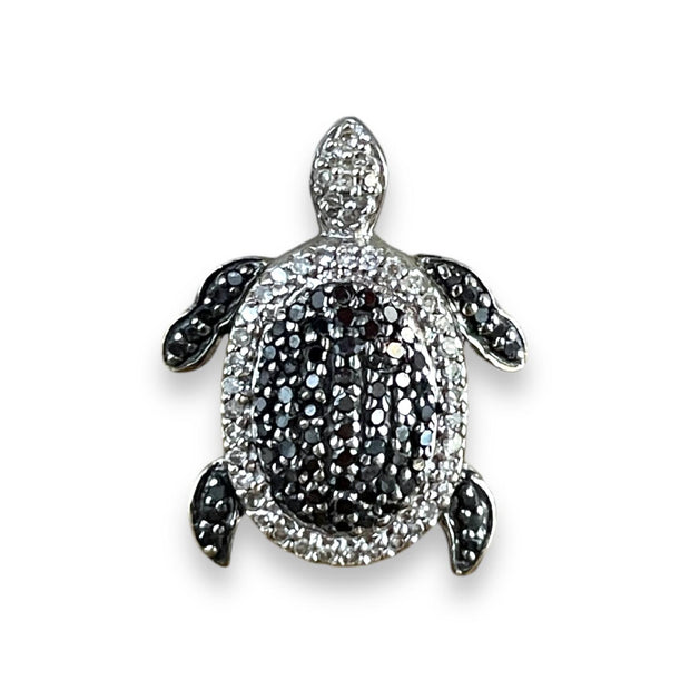 Sparkling Turtle Pendant with Black and White Diamonds