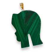 14K Gold Malachite Elephant Pendant with Ruby Eye