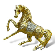 Majestic 14K Gold Horse Brooch with Ruby and Diamond Accents