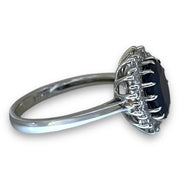 14K White Gold Sapphire and Diamond Sunburst Ring