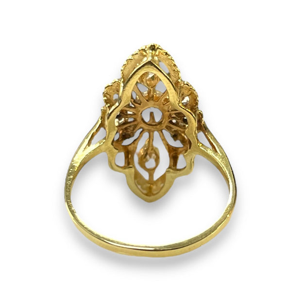 Exquisite Antique 14K Gold Marquise Ring with Diamond Floral Design