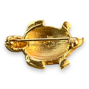 Ruby Eyed Turtle Pin in Yellow Gold