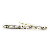 Antique Edwardian seed pearl sapphire diamond bar Brooch In Yellow Gold