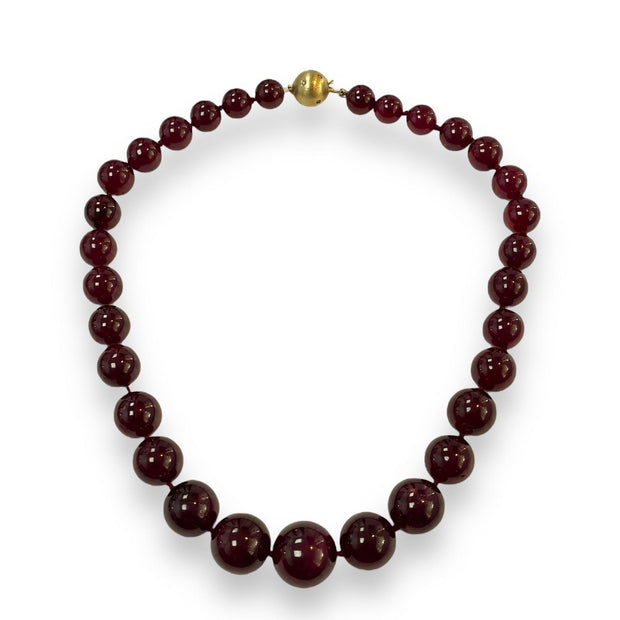 Vintage 16 inches Ruby Beaded Necklace with 14K Yellow Gold Diamond Clasp