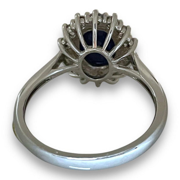 14K White Gold Sapphire and Diamond Sunburst Ring