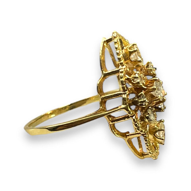 Exquisite Antique 14K Gold Marquise Ring with Diamond Floral Design