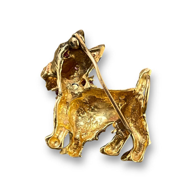 Elegant Gold Terrier Pendant-Brooch Ruby Collar