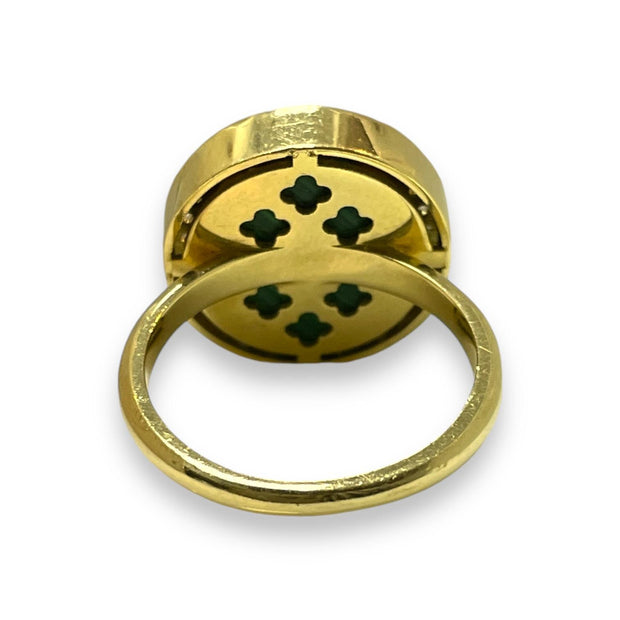 Regal clover Malachite Diamond Ring in 14K Gold