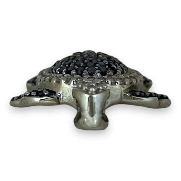 Sparkling Turtle Pendant with Black and White Diamonds