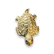 Ruby Eyed Turtle Pin in Yellow Gold