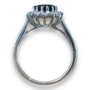 14K White Gold Sapphire and Diamond Sunburst Ring