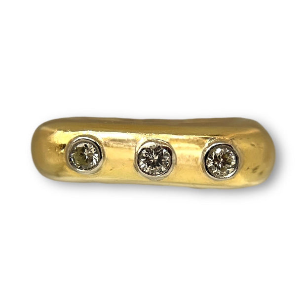 Stackable Yellow Gold Band with Triple Diamond Accents