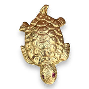 Ruby Eyed Turtle Pin in Yellow Gold