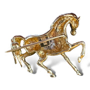 Majestic 14K Gold Horse Brooch with Ruby and Diamond Accents