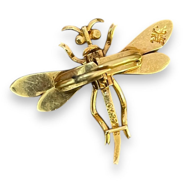 14K Yellow Gold Dragonfly Brooch