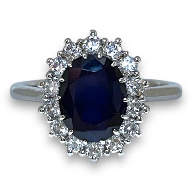 14K White Gold Sapphire and Diamond Sunburst Ring