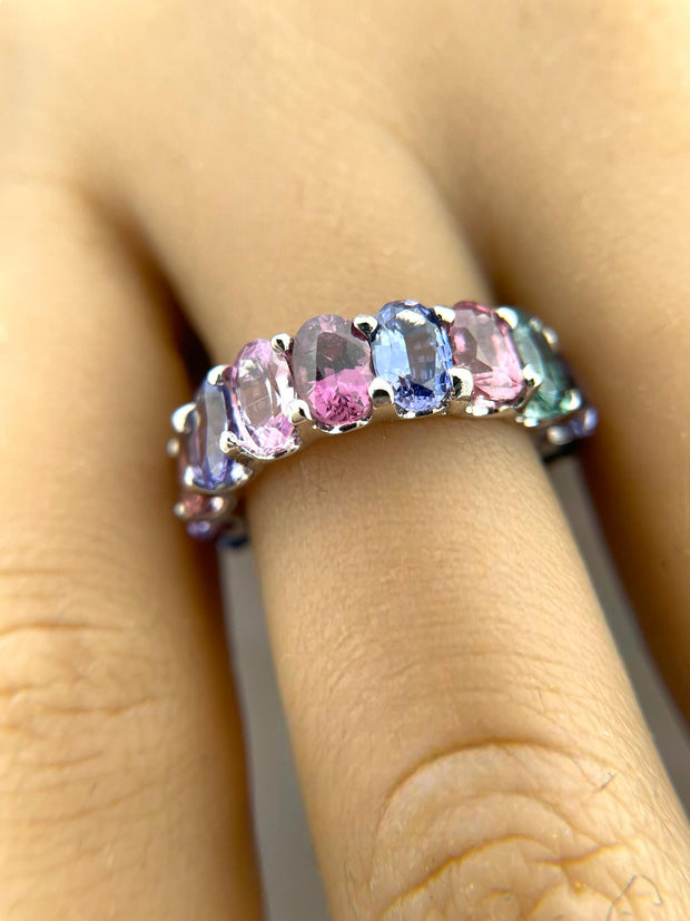 Multicolored Natural No Heat Sapphires Platinum Ring