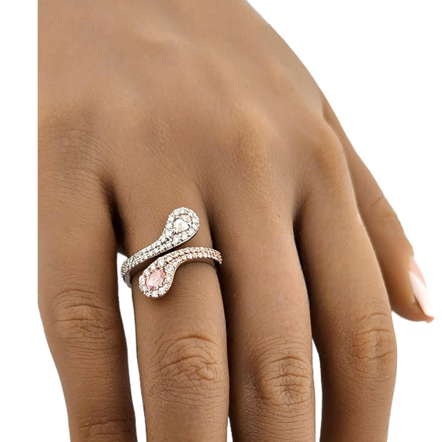 Exquisite 18K White Gold Split Snake Natural Diamond Ring