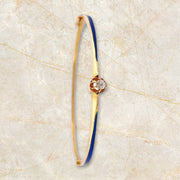 Blue Enamel Natural Diamond Bangle - 14K Yellow Gold