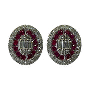 14K White Gold Diamond and Ruby Stud Earrings